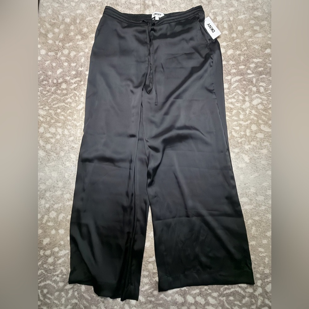 DKNY Black Satin-Feel Drawstring Pants